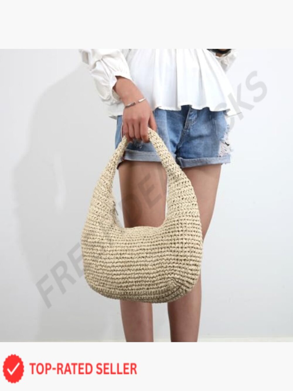 Woven Straw Boho Hobo Shoulder Bag Lightweight Beach Summer Tote Crossbody - Picture 6 of 7